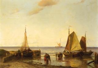 Louis Meijer - Fisherfolk near beached pinken at dusk