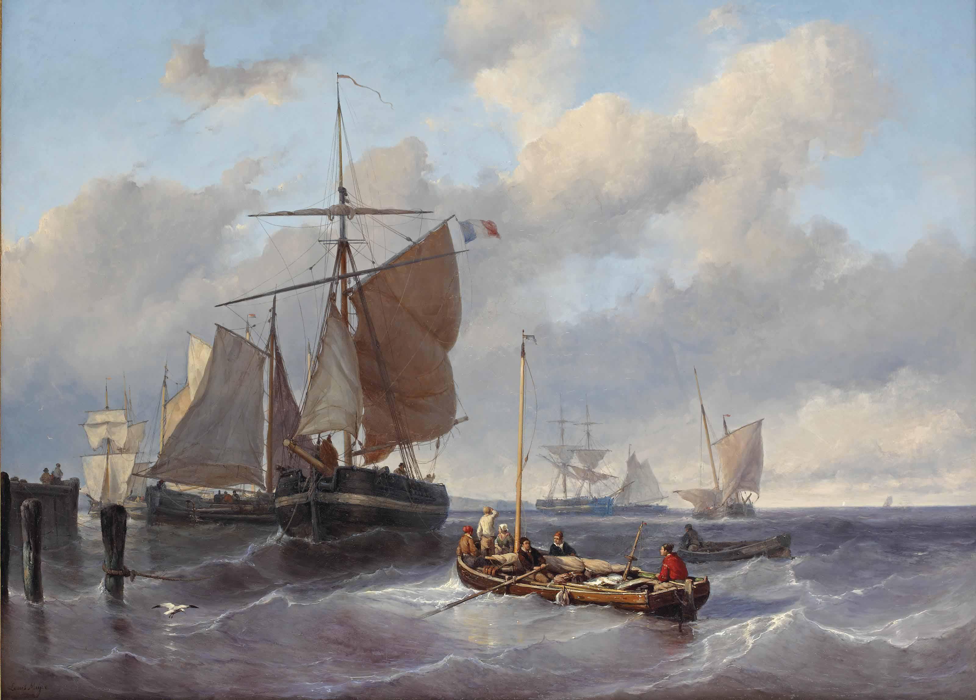 Louis Meijer - Sea scene with fishing boats