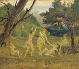 Louis Michel Elshemius - Female Warriors In A Landscape