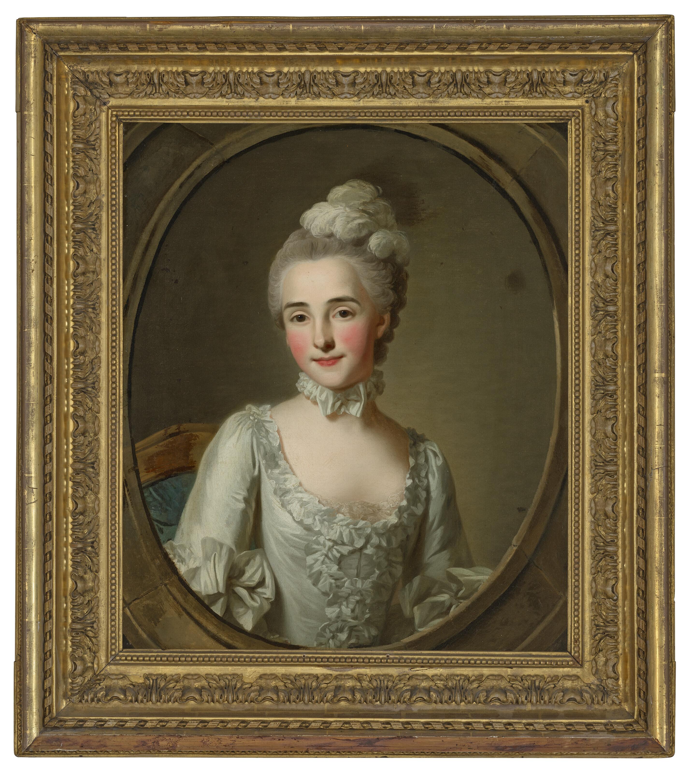 Louis Michel Van Loo - Portrait of a young girl, bust-length, in a feigned oval