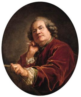 Louis Michel Van Loo - Portrait of the artist, half-length, in a red jacket