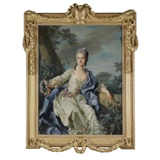 Louis-Michel van Loo - Portrait Of The Comtesse Marie Louise De Beaurepaire, Seated Full Length In A Landscape Holding A Garland Of Flowers