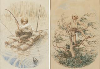 Louis Moe - Utan titel. Akvareller, 2 st.