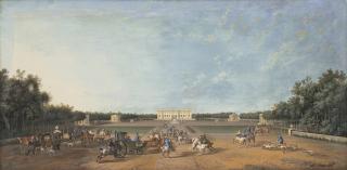 Louis-Nicholas Van Blarenberghe - Louis XV with the Royal Hounds in front of the Pavillion of Croix-Fontaine belonging to the Fermier Générale Bouret