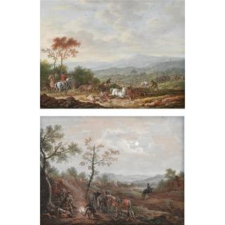 Louis-Nicolas Van Blarenberghe - A Pair Of Military Subjects: A Battlefield, And A Camp By Moonlight
