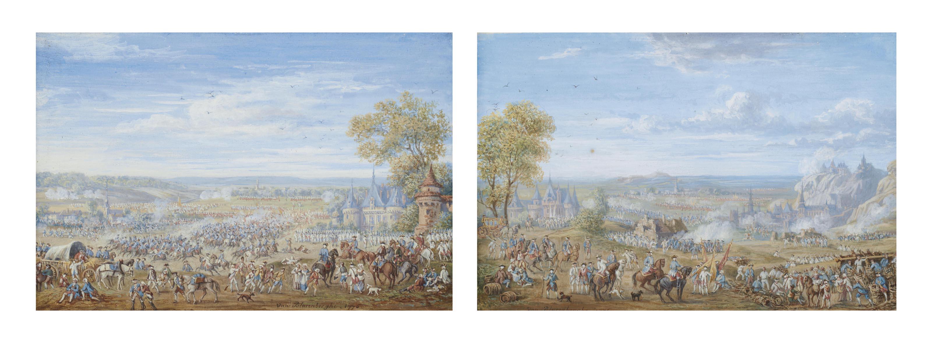 Louis-Nicolas Van Blarenberghe - Bataille militaire près d\'un village; et Campement militaire avec une bataille près d\'un village