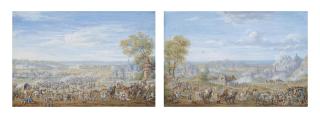 Louis-Nicolas Van Blarenberghe - Bataille militaire près d\'un village; et Campement militaire avec une bataille près d\'un village
