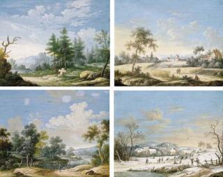 Louis-Nicolas Van Blarenberghe - The Four Seasons: Wooded And River Landscapes With Figures