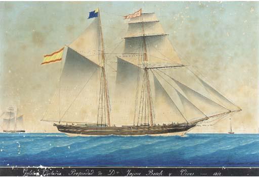 Louis Pellegrin - The Spanish topsail schooner Victoria in two positions off Marseilles