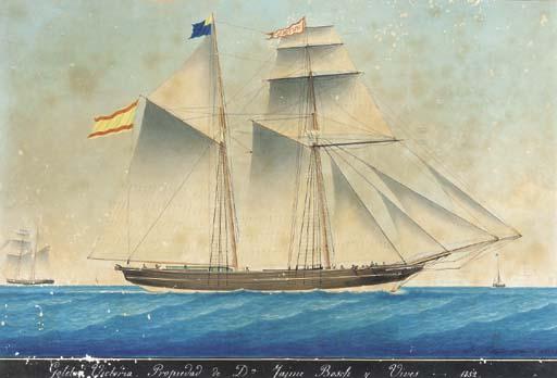 Louis Pellegrin - The Spanish topsail schooner Victoria in two positions off Marseilles