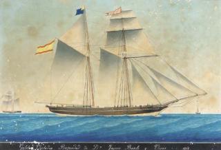 Louis Pellegrin - The Spanish topsail schooner Victoria in two positions off Marseilles