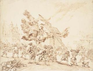 Louis-Philippe Boitard - Une Maison En Feu Avec Des Figures Essayant D\'Éteindre Le Feu