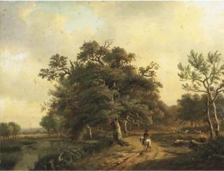 Louis-Pierre Verwee - A horseman and his dog on a country lane