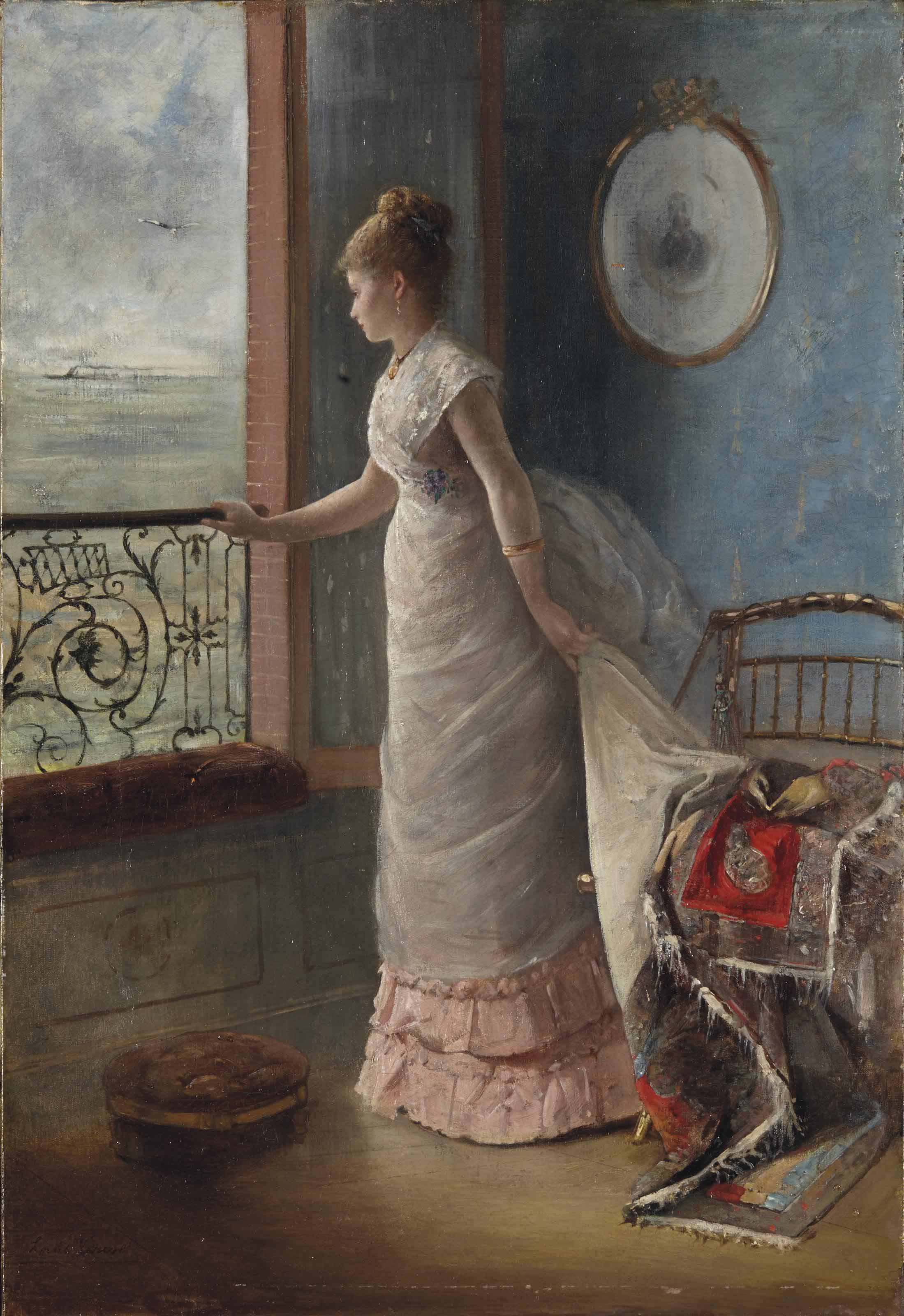 Louis-Pierre Verwée - Elégante à la fenêtre