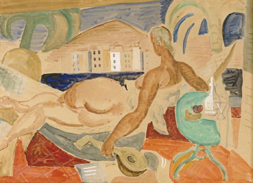 Louis Robert Arthur Latapié - Odalisque With Mandoline