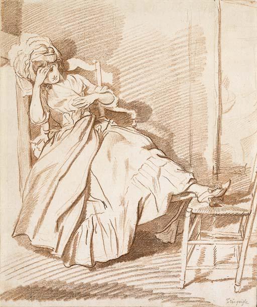 Louis-Roland Trinquesse - A Girl Sleeping In An Armchair, Her Feet Resting On A Chair
