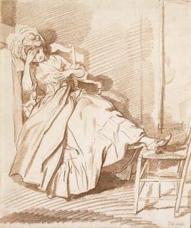 Louis-Roland Trinquesse - A Girl Sleeping In An Armchair, Her Feet Resting On A Chair