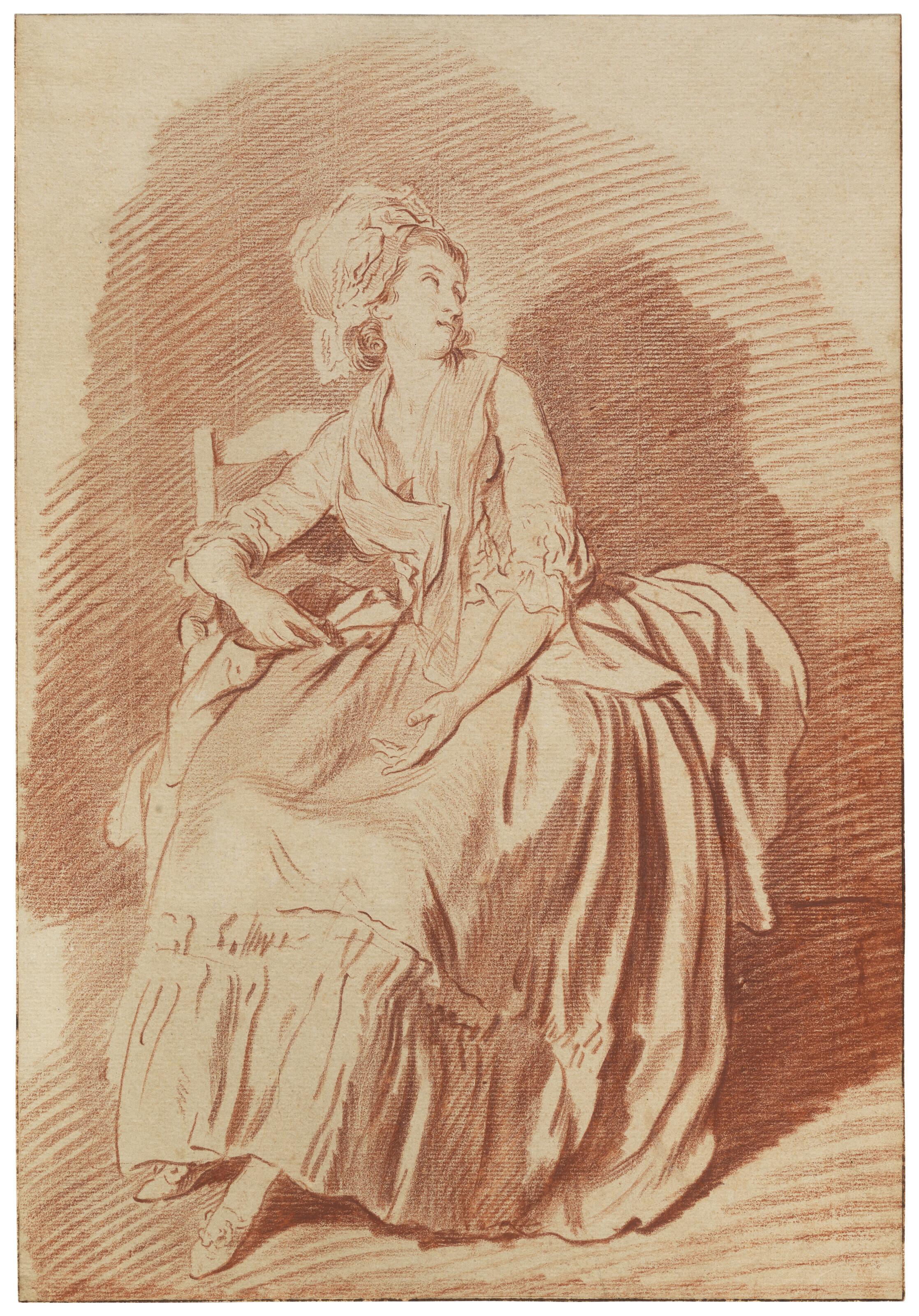 Louis-Roland Trinquesse - A young woman, seated on a chair and looking up to the right