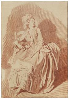 Louis-Roland Trinquesse - A young woman, seated on a chair and looking up to the right