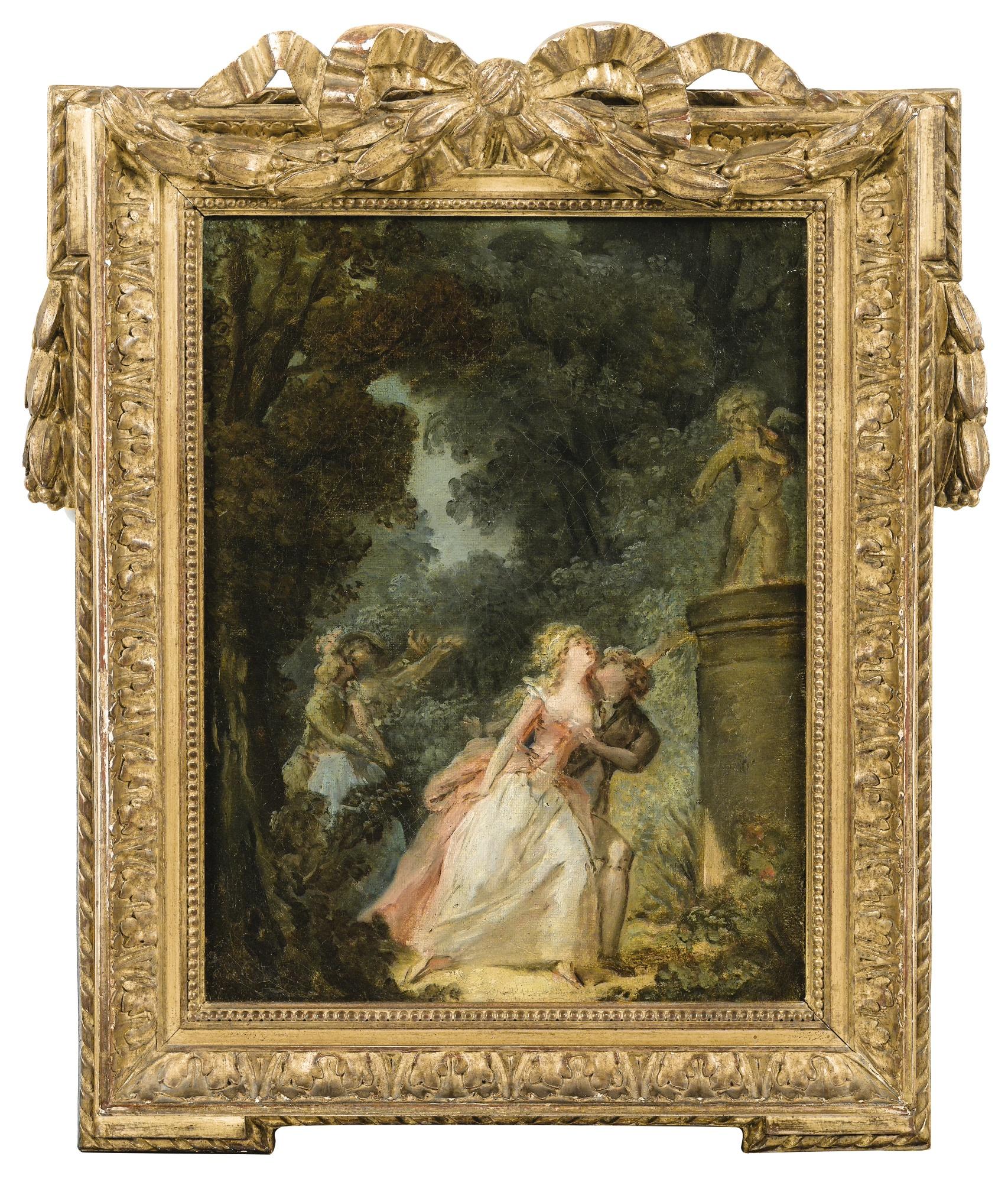 Louis-Roland Trinquesse - Lovers In Front Of A Statue Of Cupid Lovers With A Child