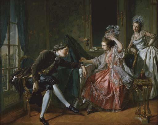Louis-Rolland Trinquesse - An interior with two ladies and a gentleman