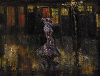 Louis Saalborn - Elegant lady in the city at night