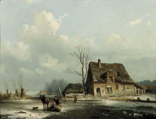 Louis Smets - A horse-drawn-sledge on a frozen waterway