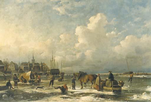 Louis Smets - Figures and skaters on a frozen lake