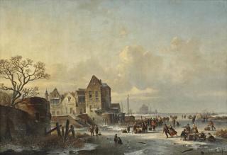 Louis Smets - Ice skaters near a Dutch lakeside village