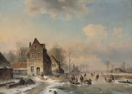 Louis Smets - Skaters on a frozen river