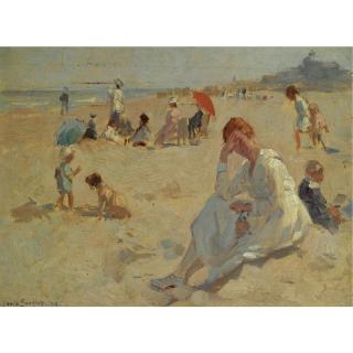 Louis Soonius - Figures At The Beach Near Scheveningen, The Kurhaus In The Distance