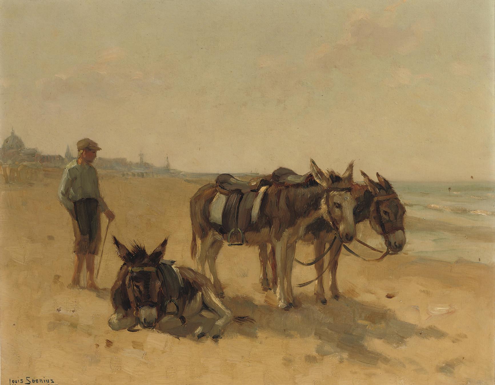 Louis Soonius - Strandezeltjes te Scheveningen: donkeys on the beach