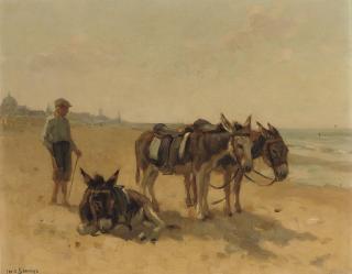Louis Soonius - Strandezeltjes te Scheveningen: donkeys on the beach