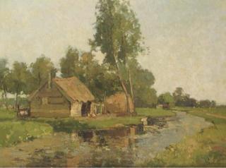 Louis Stutterheim - A farmhouse by a stream