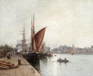 Louis Timmermans - Sailing Ships Docked at a Port
