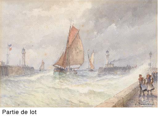 Louis Timmermans - Voilier À L\'Entrée D\'Un Port Avec Une Digue Et Des Figures Au Premier Plan, Et Voiliers À L\'Entrée D\'Un Port