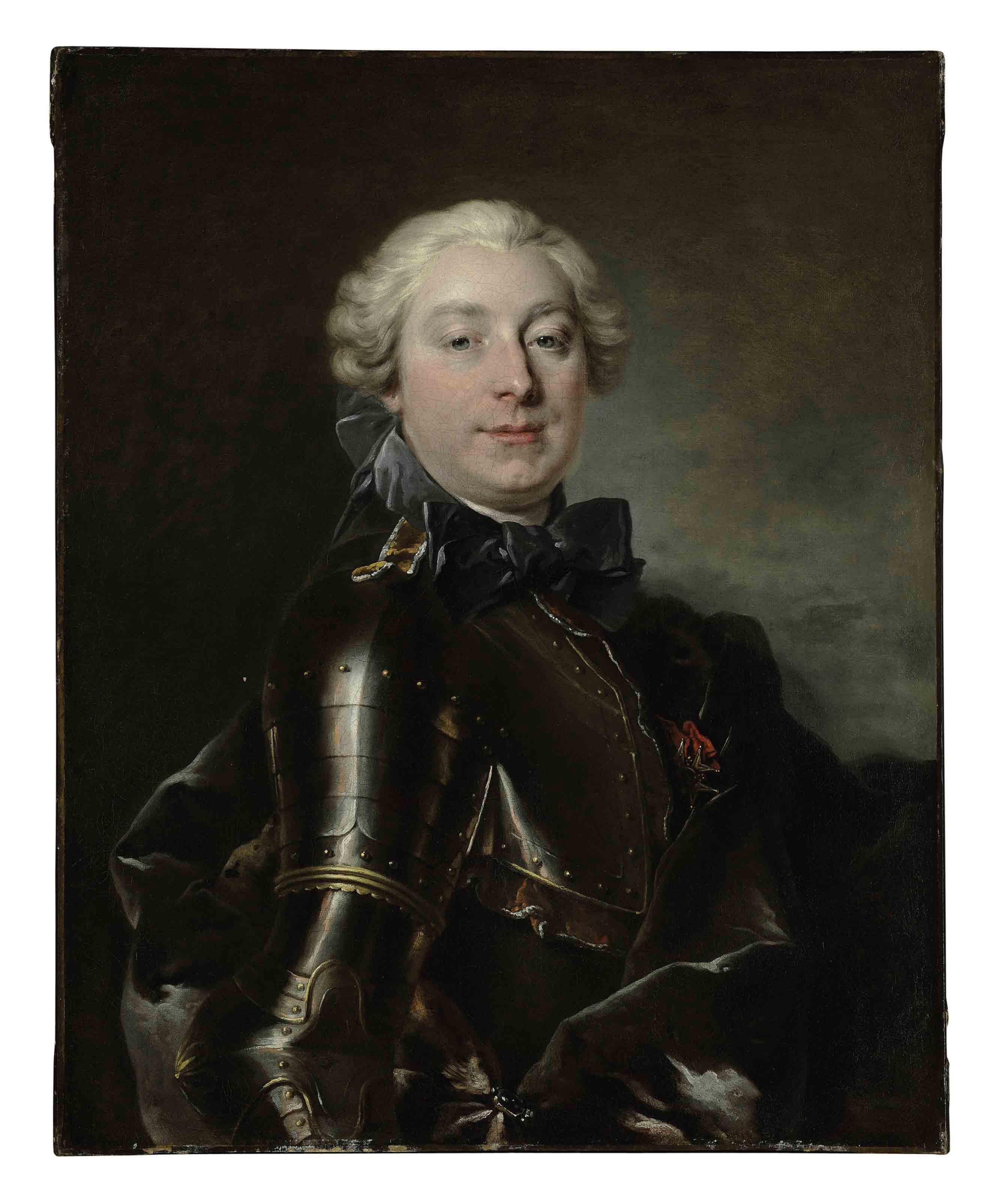 Louis Tocqué - Portrait of a gentleman, half-length, in armor