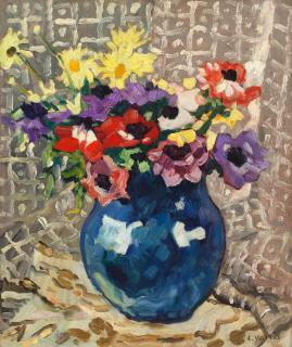 Louis Valtat - Anémones et marguerites au vase bleu