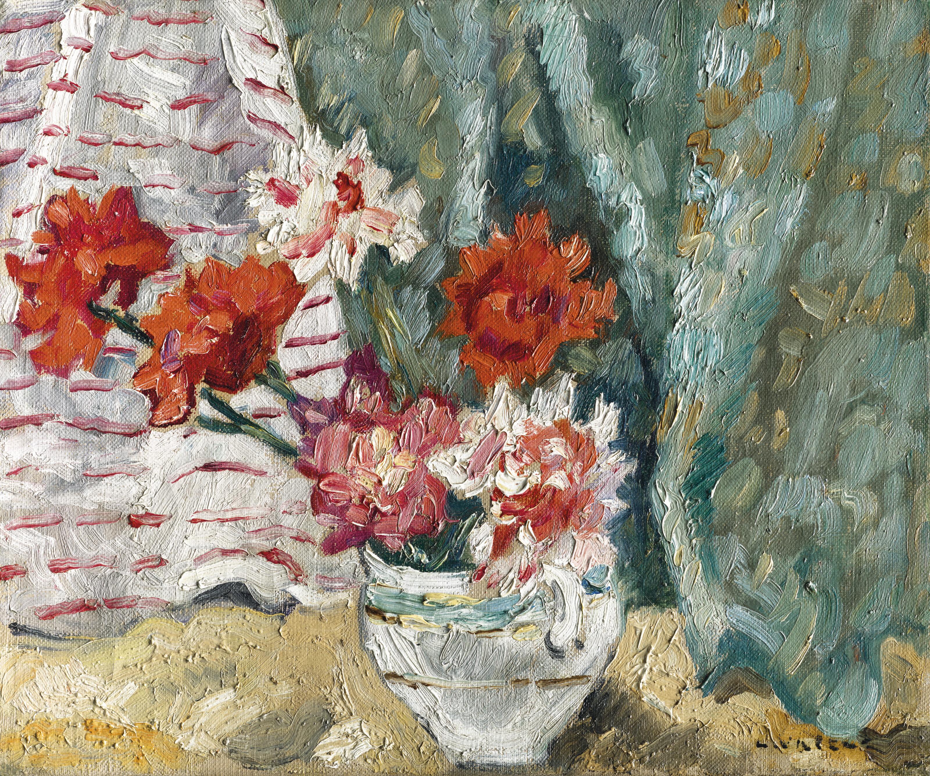 Louis Valtat - Bouquet devant une tenture verte