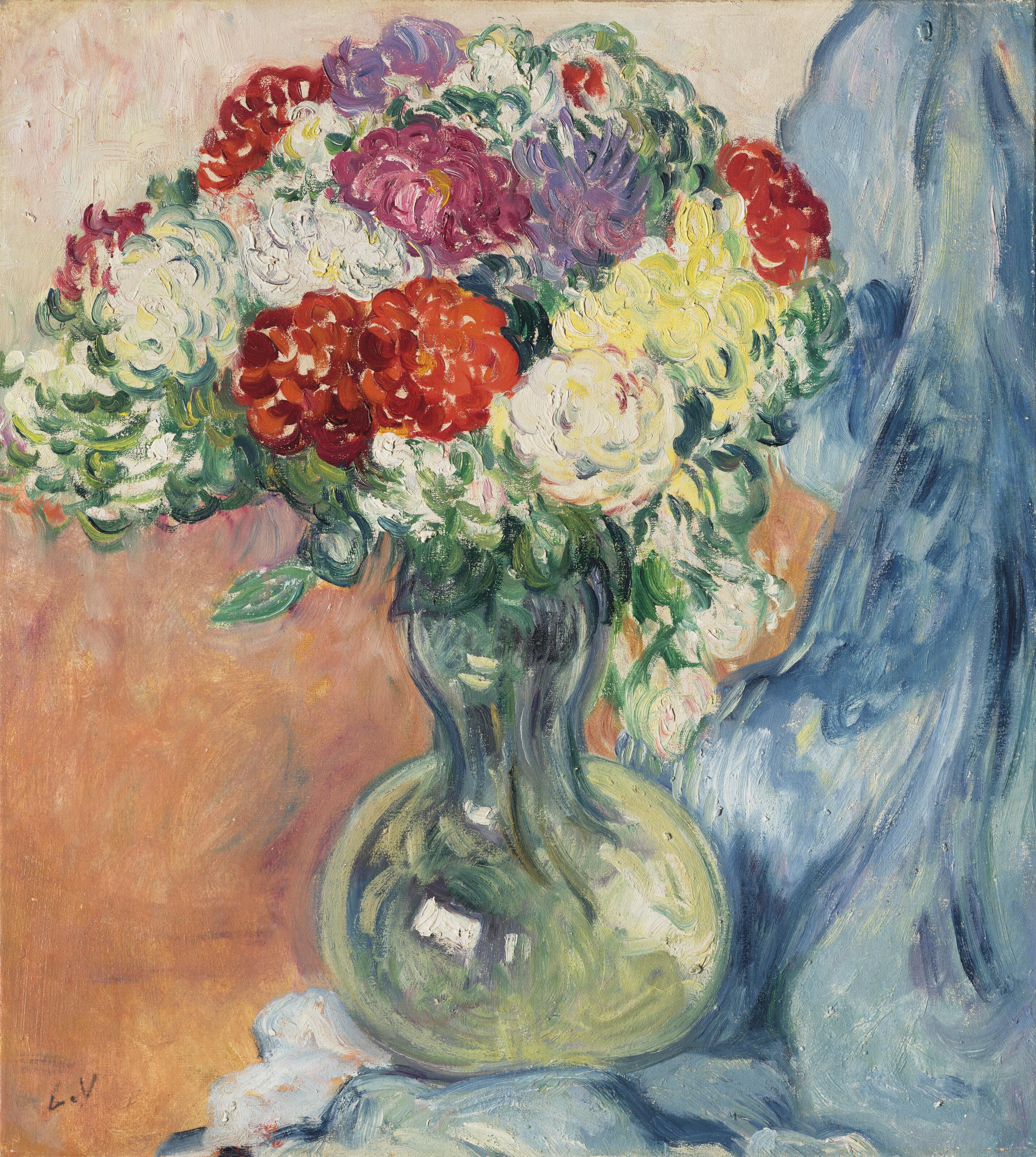Louis Valtat - Chrysanthèmes au drap bleu