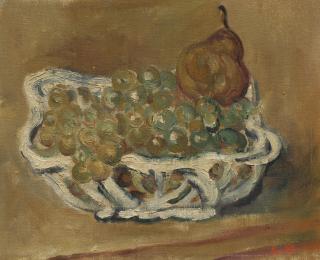 Louis Valtat - Corbeille en porcelaine aux raisins et à la poire