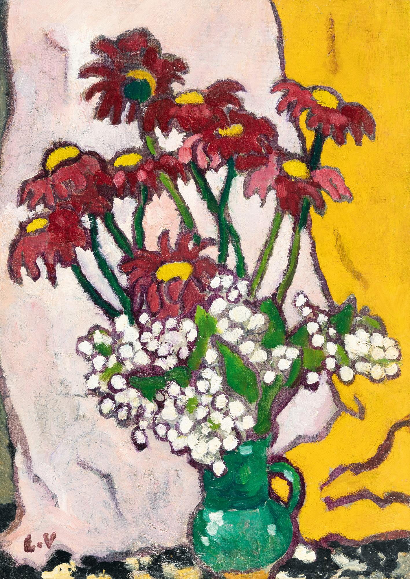 Louis Valtat - Cruche verte, zinnias et fleurs blanches