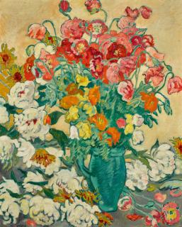 Louis Valtat - Grand Bouquet A La Cruche Vert, Coquelicots Et Pivoines Blanches À La Cruche Verte
