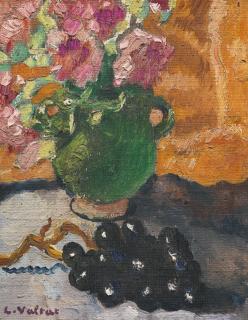 Louis Valtat - Pot Vert, Fleurs Roses Et Raisins