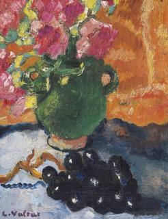 Louis Valtat - Pot Vert, Fleurs Roses Et Raisins