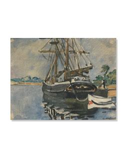 Louis Valtat - Voilier Et Barque À Ouistreham, Circa 1930