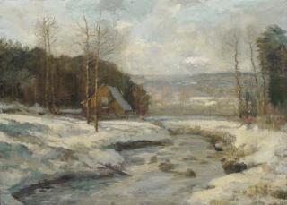 Louis Van Soest - Early spring: a stream winding through