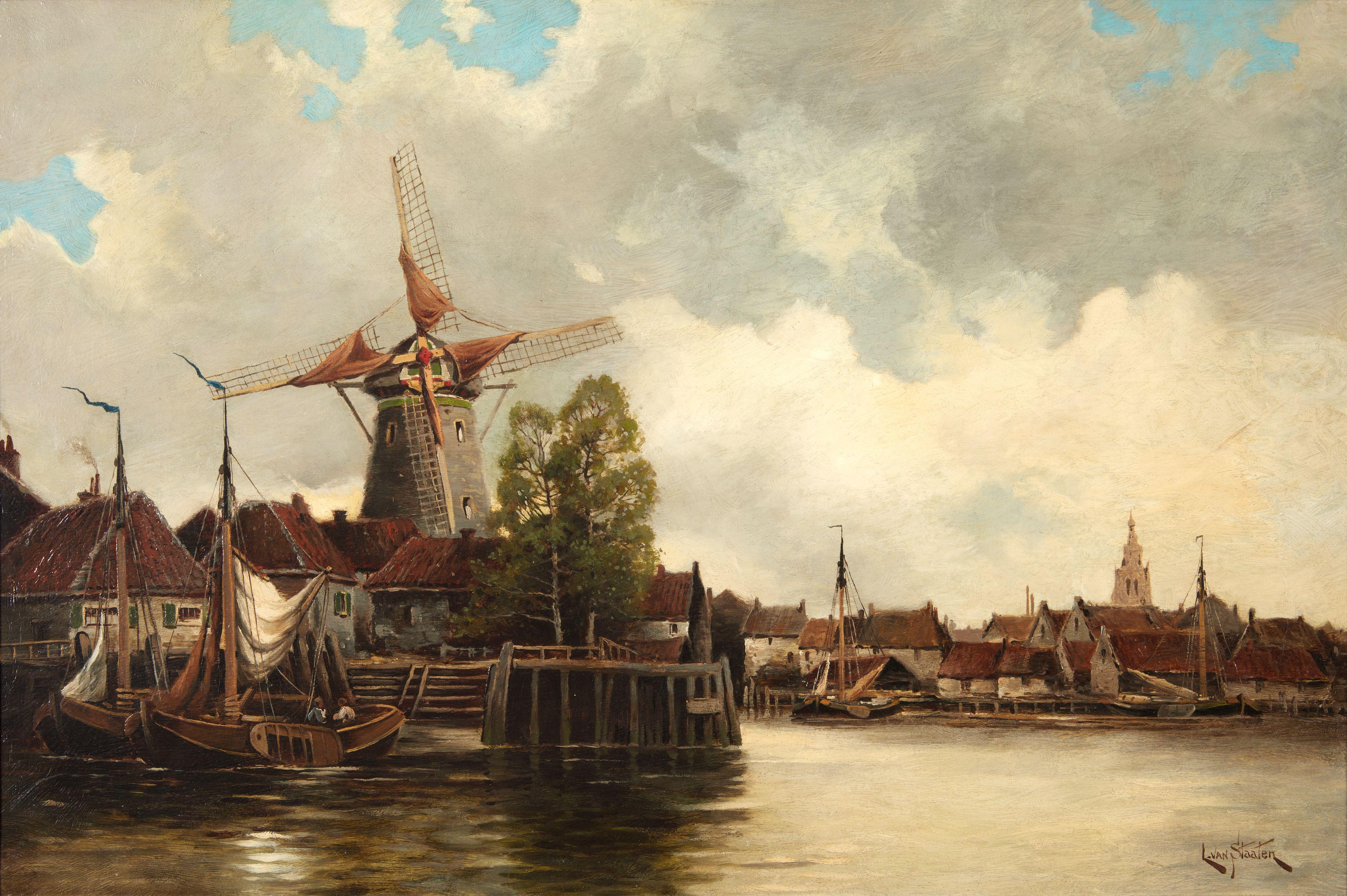 Louis van Staaten - Harbour of Spakenburg framed 65.0 x 90.0 x 4.5 cm (25 1/2 x 35 7/16 x 1 3/4 in).