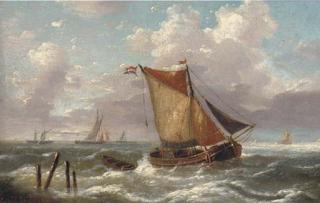 Louis Verboeckhoven - A Dutch smalschip running into the estuary
