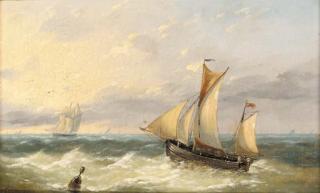 Louis Verboeckhoven - A trading schooner heading out to sea
